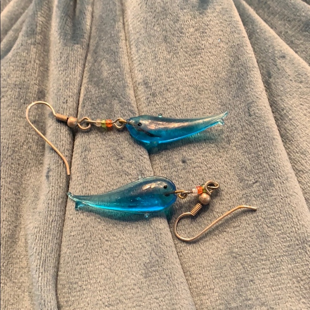 Pair of blue fish earrings - Picture 1 of 1